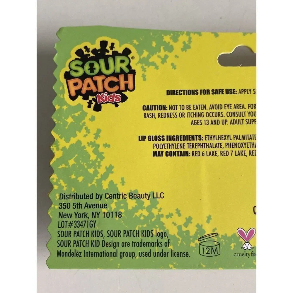 2 Pk Taste Beauty Sour‎ Patch Kids Blue Raspberry Cherry Flavored Lip Balm Gloss